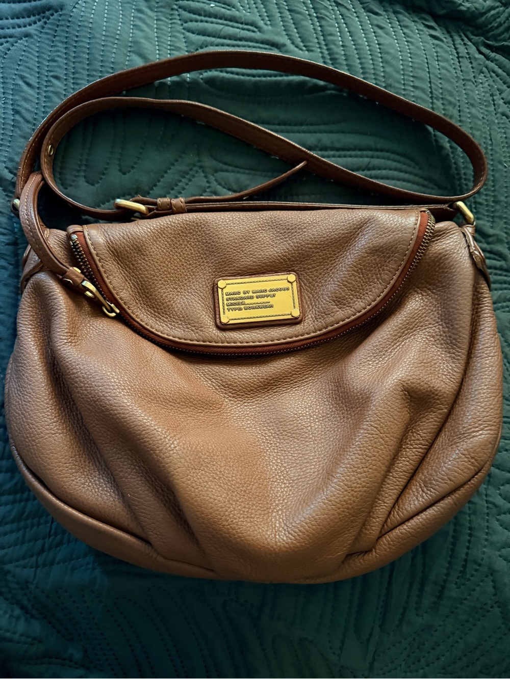 Marc by Marc Jacobs Brown Pebbled Leather Shoulder Bag with Gold Plaque